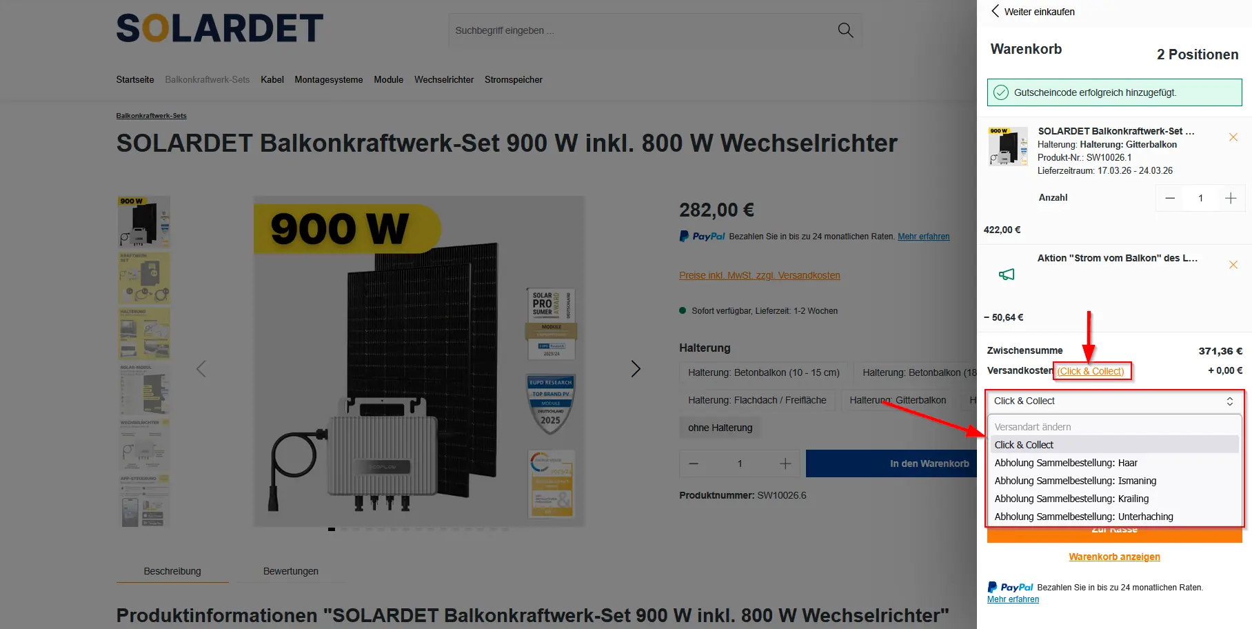 Abholort direkt im Warenkorb auswählen