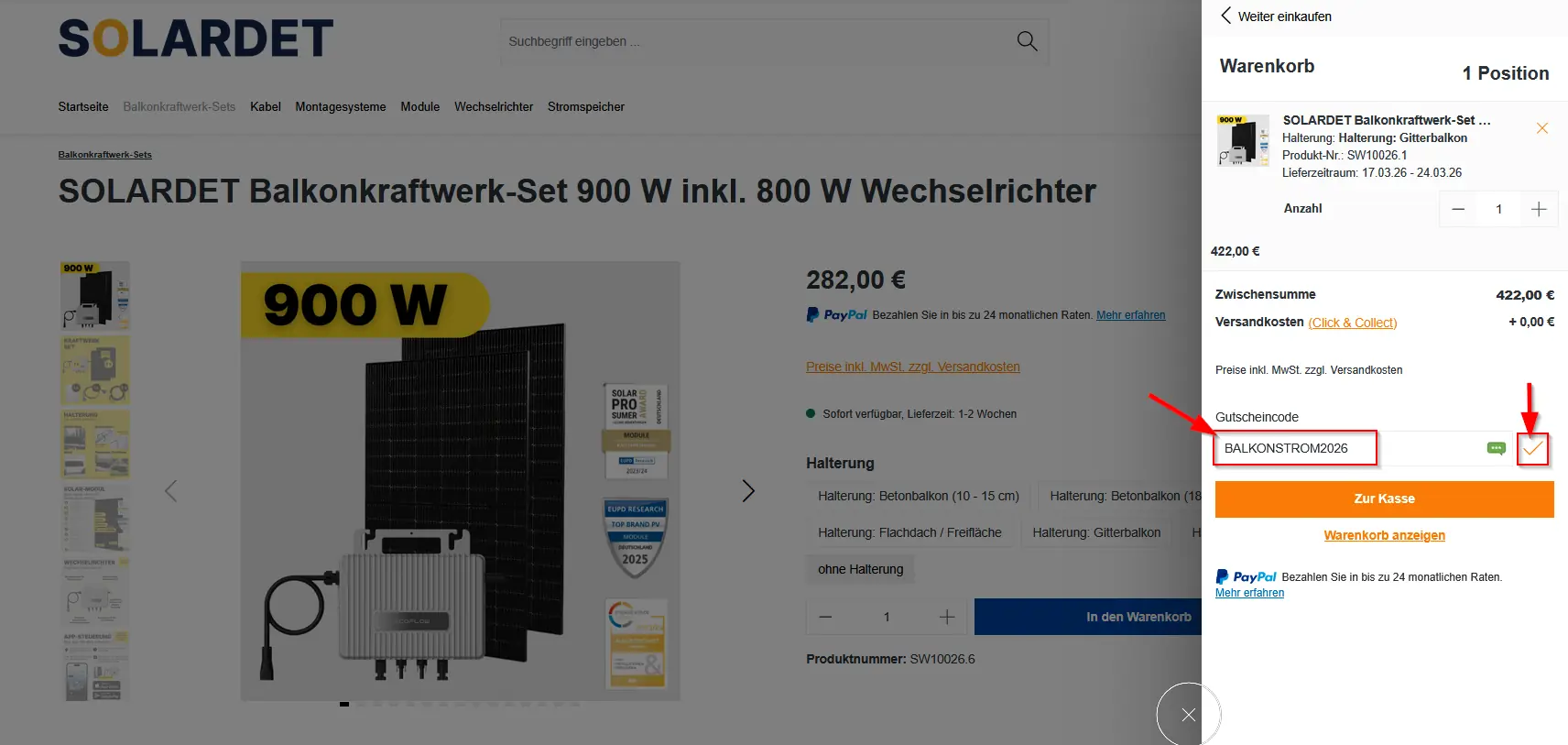 Rabattcode im Warenkorb eingeben und anwenden