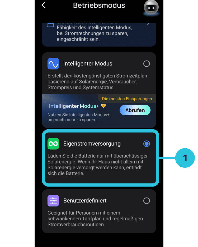 Betriebsart Eigenstromversorgung in der EcoFlow-App